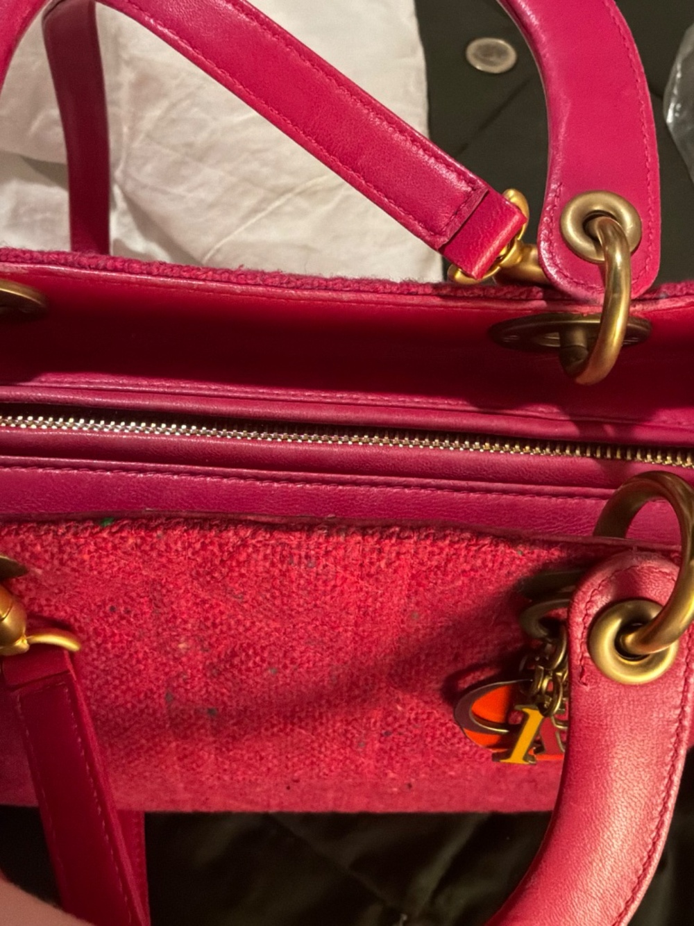 Pink tweed Lady Dior with multicolor charms and fabric - Picture 10 of 14